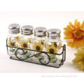 Cheap hotsale spice storage glass jars with iron shelf in many sizes